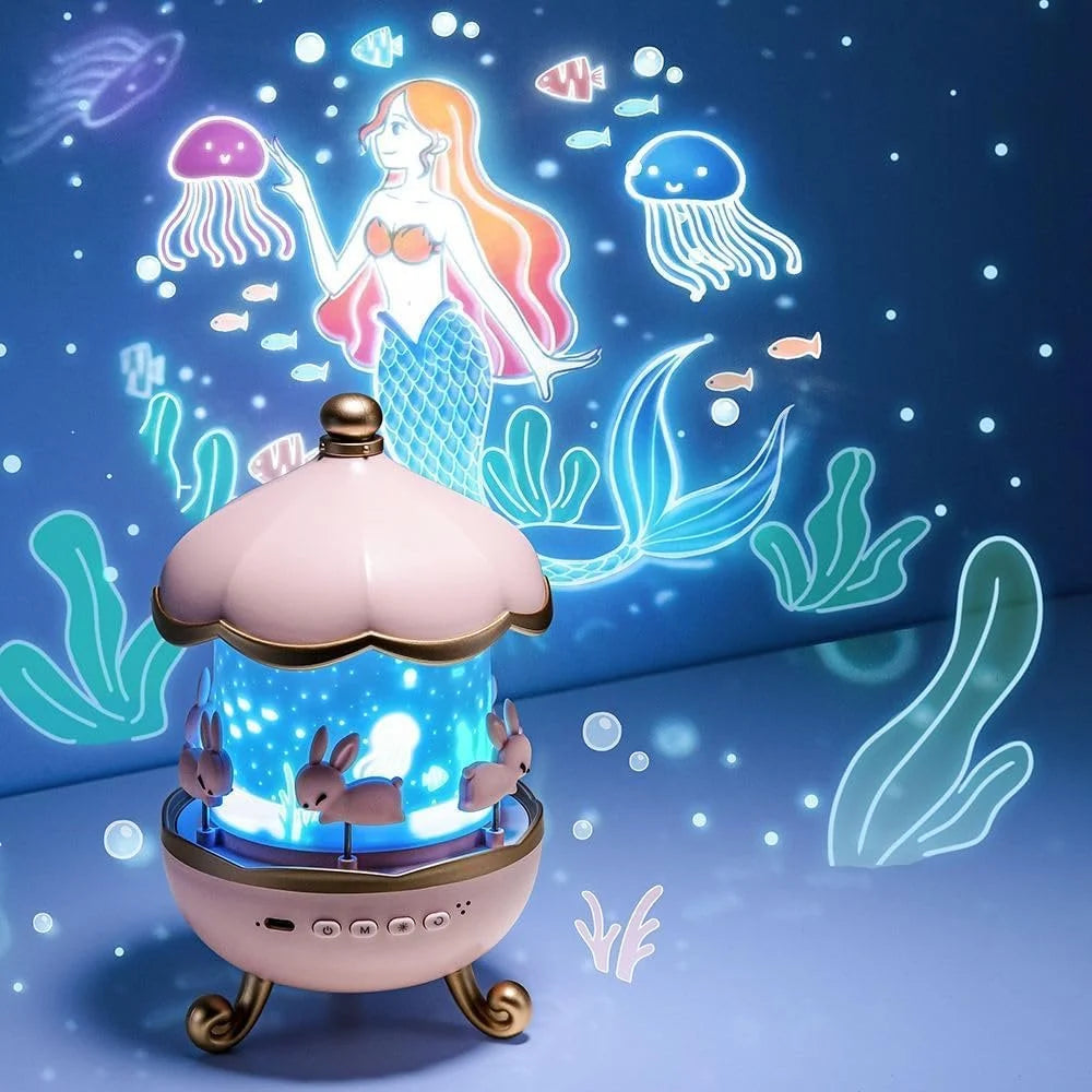 Musical Carousel Night Light, Rotating Bunny Design, LED Star Projector Lamp