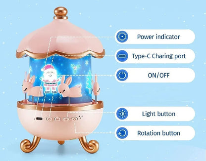 Musical Carousel Night Light, Rotating Bunny Design, LED Star Projector Lamp