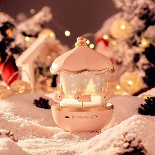 Musical Carousel Night Light, Rotating Bunny Design, LED Star Projector Lamp